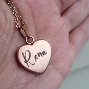 heart shaped necklace with dog's name engraved